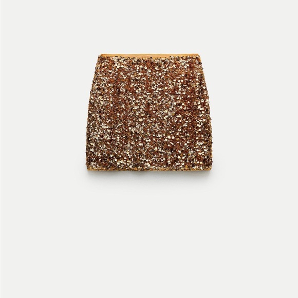 ZARA WOMAN NWT SS24 ZW COLLECTION SEQUINNED MINI SKIRT GOLD 4786/116 S - Picture 3 of 3